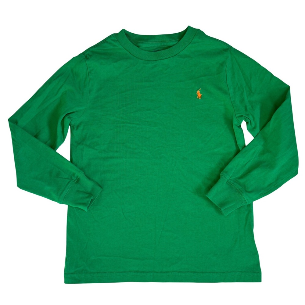 Polo Ralph Lauren Boys Green Long Sleeve T-Shirt Orange Pony Logo Size 6‎